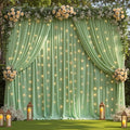 10 x 10 Sage Green Backdrop Curtain with Lights String for Party in W5' x H10'(2 panels) in Sage Green