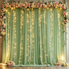 10 x 10 Sage Green Backdrop Curtain with Lights String for Party in W5' x H10'(2 panels) in Sage Green, alternate view 2