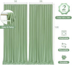 10 x 10 Sage Green Backdrop Curtain with Lights String for Party in W5' x H10'(2 panels) in Sage Green, alternate view 3