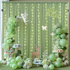 10 x 10 Sage Green Backdrop Curtain with Lights String for Party in W5' x H10'(2 panels) in Sage Green, alternate view 6