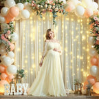 10 x 10ft Beige Backdrop Curtains with Lights String for Party in W5' x H10'(2 panels) in Beige