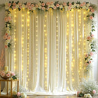 10 x 10ft Beige Backdrop Curtains with Lights String for Party in W5' x H10'(2 panels) in Beige, alternate view 2