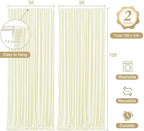 10 x 10ft Beige Backdrop Curtains with Lights String for Party in W5' x H10'(2 panels) in Beige, alternate view 3