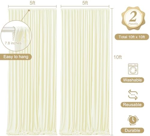 10 x 10ft Beige Backdrop Curtains with Lights String for Party in W5' x H10'(2 panels) in Beige, alternate view 3