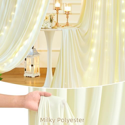10 x 10ft Beige Backdrop Curtains with Lights String for Party in W5' x H10'(2 panels) in Beige, alternate view 4