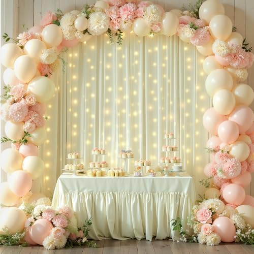 10 x 10ft Beige Backdrop Curtains with Lights String for Party in W5' x H10'(2 panels) in Beige, alternate view 6