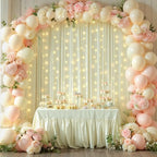 10 x 10ft Beige Backdrop Curtains with Lights String for Party in W5' x H10'(2 panels) in Beige, alternate view 6