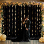 10 x 10ft Black Backdrop Curtains with Lights String for Party in W5' x H10'(2 panels) in Black, alternate view 2