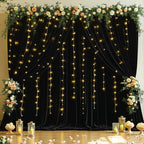 10 x 10ft Black Backdrop Curtains with Lights String for Party in W5' x H10'(2 panels) in Black, alternate view 3