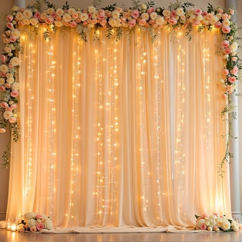 10 x 10ft Dark Champagne Backdrop Curtains with Lights String in W5' x H10'(2 panels) in Dark Champagne