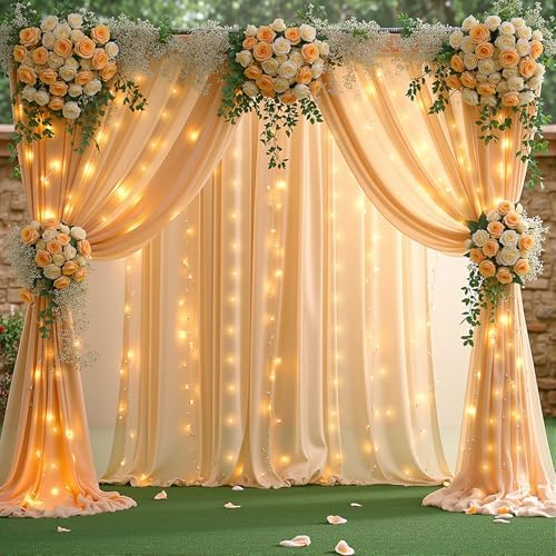 10 x 10ft Dark Champagne Backdrop Curtains with Lights String in W5' x H10'(2 panels) in Dark Champagne, alternate view 3