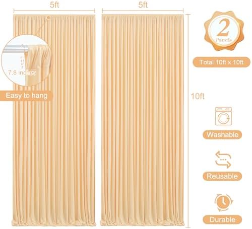 10 x 10ft Dark Champagne Backdrop Curtains with Lights String in W5' x H10'(2 panels) in Dark Champagne, alternate view 4