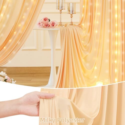 10 x 10ft Dark Champagne Backdrop Curtains with Lights String in W5' x H10'(2 panels) in Dark Champagne, alternate view 5