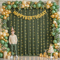 10 x 10ft Olive Green Backdrop Curtains with Lights String in W5' x H10'(2 panels) in Olive Green