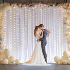 10 x 10ft White Backdrop Curtains with Lights String for Party in W5' x H10'(2 panels) in White, alternate view 2