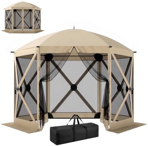 10 x 11 ft Pop Up Gazebo Screen Tent, Instant Camping Canopy Beige in 10 x 11 ft