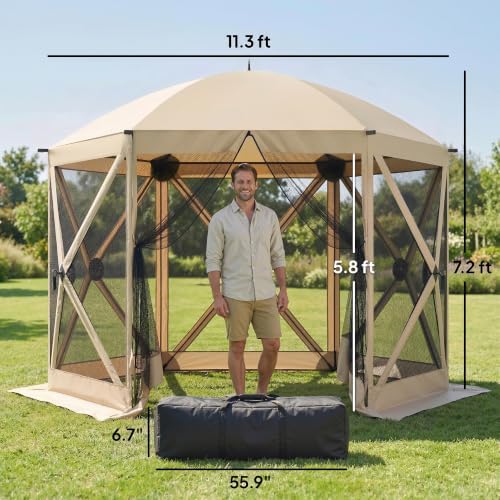 10 x 11 ft Pop Up Gazebo Screen Tent, Instant Camping Canopy Beige in 10 x 11 ft, alternate view 3