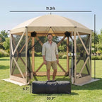 10 x 11 ft Pop Up Gazebo Screen Tent, Instant Camping Canopy Beige in 10 x 11 ft, alternate view 3