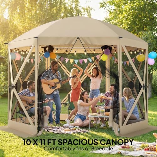 10 x 11 ft Pop Up Gazebo Screen Tent, Instant Camping Canopy Beige in 10 x 11 ft, alternate view 5