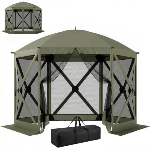 10 x 11 ft Pop Up Gazebo Screen Tent, Instant Camping Canopy Green in 10 x 11 ft