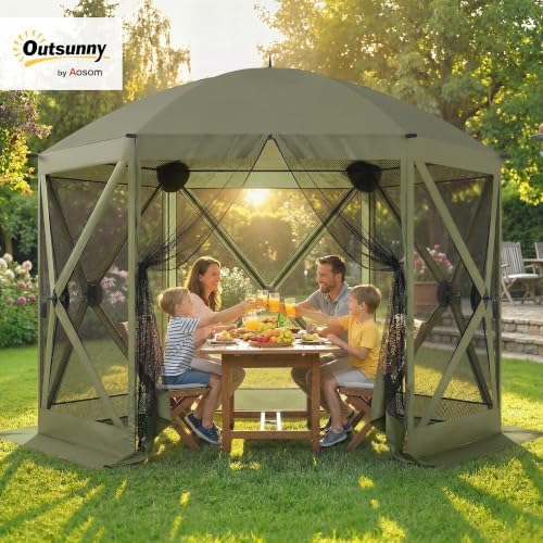10 x 11 ft Pop Up Gazebo Screen Tent, Instant Camping Canopy Green in 10 x 11 ft, alternate view 2
