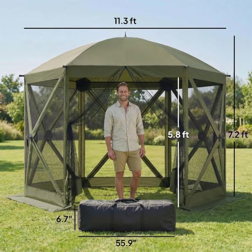 10 x 11 ft Pop Up Gazebo Screen Tent, Instant Camping Canopy Green in 10 x 11 ft, alternate view 3