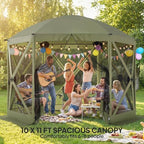 10 x 11 ft Pop Up Gazebo Screen Tent, Instant Camping Canopy Green in 10 x 11 ft, alternate view 5