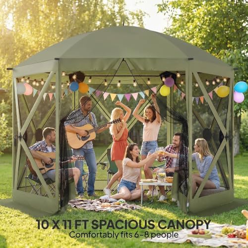 10 x 11 ft Pop Up Gazebo Screen Tent, Instant Camping Canopy Green in 10 x 11 ft, alternate view 5