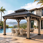 10' x 12' Cedar Wood Gazebo with Double Galvanized Steel Roof, Gray in Gray
