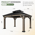 10' x 12' Cedar Wood Gazebo with Double Galvanized Steel Roof, Gray in Gray, alternate view 2
