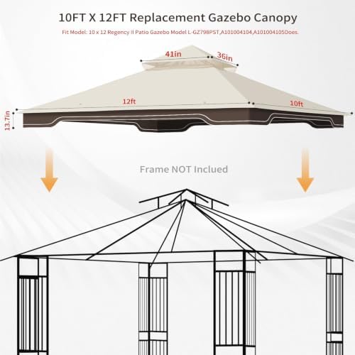 10 x 12 FT Gazebo Replacement Canopy for Regency II L-GZ798PST, Beige in 10 x 12 FT in Beige, alternate view 4