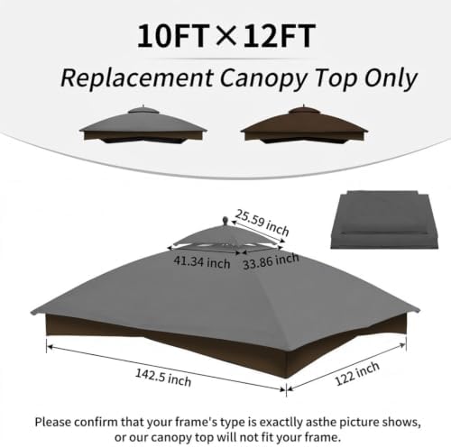 10 x 12 Gazebo Canopy Replacement Top for #GF-12S004B-1, Cover Only, Gray in Gray, alternate view 3