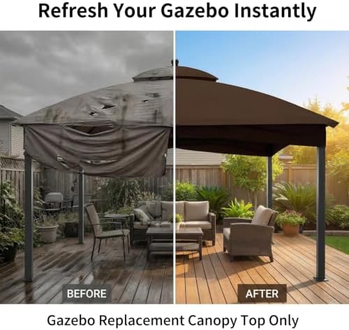 10' x 12' Gazebo Canopy Replacement Top Only, Cover Only, Brown in Brown, alternate view 7