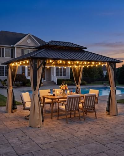 10' x 12' Hardtop Gazebo, Aluminum Frame Outdoor Patio Gazebo with Netting and Curtains, Outdoor Hardtop, alternate view 3