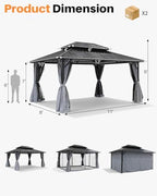 10' x 12' Hardtop Gazebo, Aluminum Frame Outdoor Patio Gazebo with Netting and Curtains, Outdoor Hardtop, alternate view 2