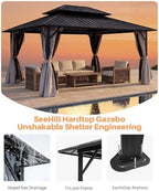 10' x 12' Hardtop Gazebo, Aluminum Frame Outdoor Patio Gazebo with Netting and Curtains, Outdoor Hardtop, alternate view 6