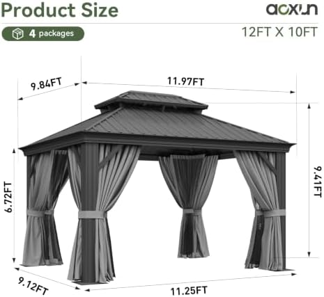 10' X 12' Hardtop Gazebo with Drainage System Outdoor Gazebo, Gray in Gray, alternate view 2