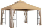 10' x 12' Patio Gazebo with Corner Frame Shelves Brown