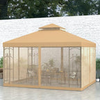 10' x 12' Patio Gazebo with Corner Frame Shelves Brown, alternate view 2