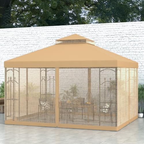 10' x 12' Patio Gazebo with Corner Frame Shelves Brown, alternate view 2
