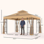 10' x 12' Patio Gazebo with Corner Frame Shelves Brown, alternate view 3