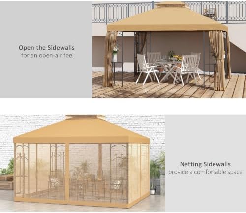 10' x 12' Patio Gazebo with Corner Frame Shelves Brown, alternate view 5