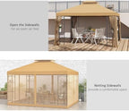 10' x 12' Patio Gazebo with Corner Frame Shelves Brown, alternate view 5