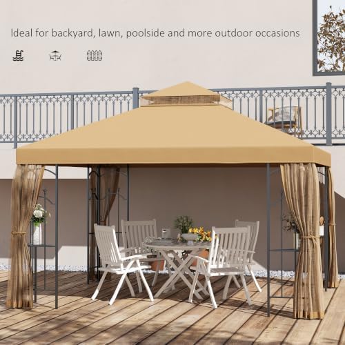 10' x 12' Patio Gazebo with Corner Frame Shelves Brown, alternate view 7