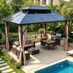 10' X 13' Hardtop Gazebo, Outdoor Polycarbonate Gazebo on Clearance Double Roof Canopy with Breathable Netting &