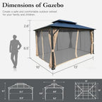 10' X 13' Hardtop Gazebo, Outdoor Polycarbonate Gazebo on Clearance Double Roof Canopy with Breathable Netting &, alternate