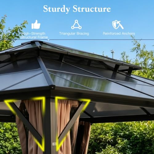 10' X 13' Hardtop Gazebo, Outdoor Polycarbonate Gazebo on Clearance Double Roof Canopy with Breathable Netting &, alternate