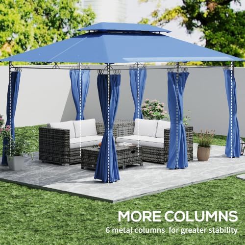 10' x 13' Patio Gazebo Double Roof Outdoor Gazebo Dark Blue, alternate view 5