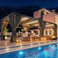 10' x 20' Louvered Pergola with Adjustable Roof & Drainage System, Weatherproof Outdoor Metal Gazebo with