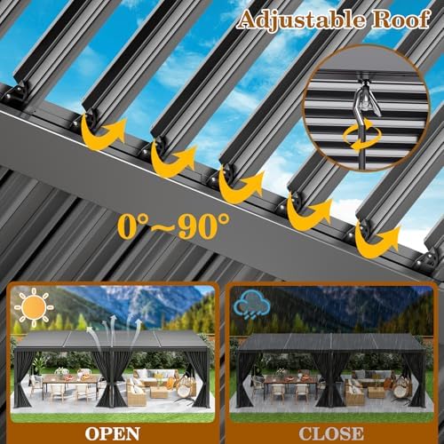 10' x 20' Louvered Pergola with Adjustable Roof & Drainage System, Weatherproof Outdoor Metal Gazebo with, alternate view 3